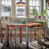 Chic Teak Round Dining Table made from Recycled Teak Wood Boats, 48 inch - Multi