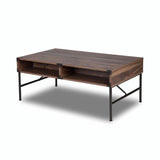 Chic Walnut Coffee Table with Drawers and Sleek Metal Frame