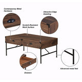 Chic Walnut Coffee Table with Drawers and Sleek Metal Frame