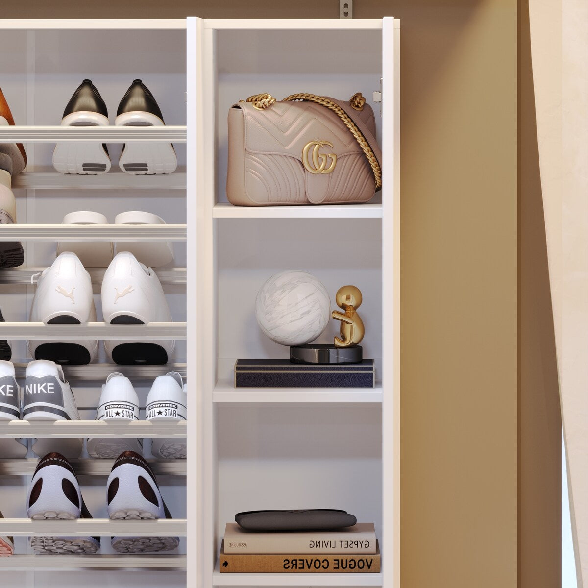 Chic Shoe Rack with Adjustable Poles and Multi-Compartment Storage