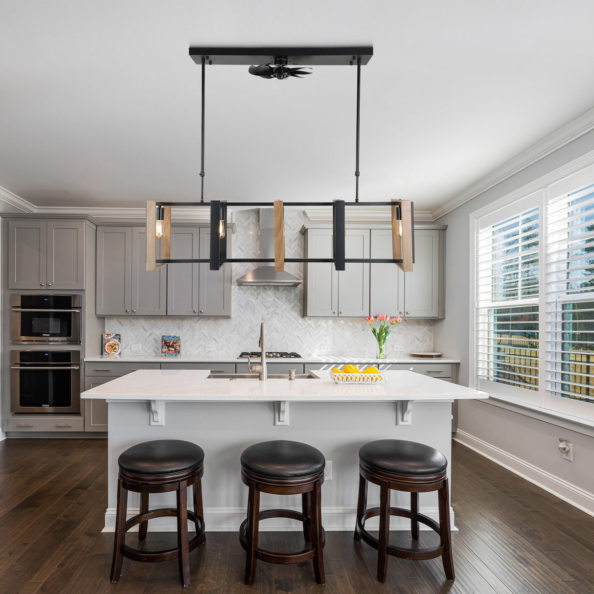 Chichoice 47"Noiseless Farmhouse Linear Hanging Ceiling Fan IndustriaL LED Light with Remote for Kitchen Island Dining Room