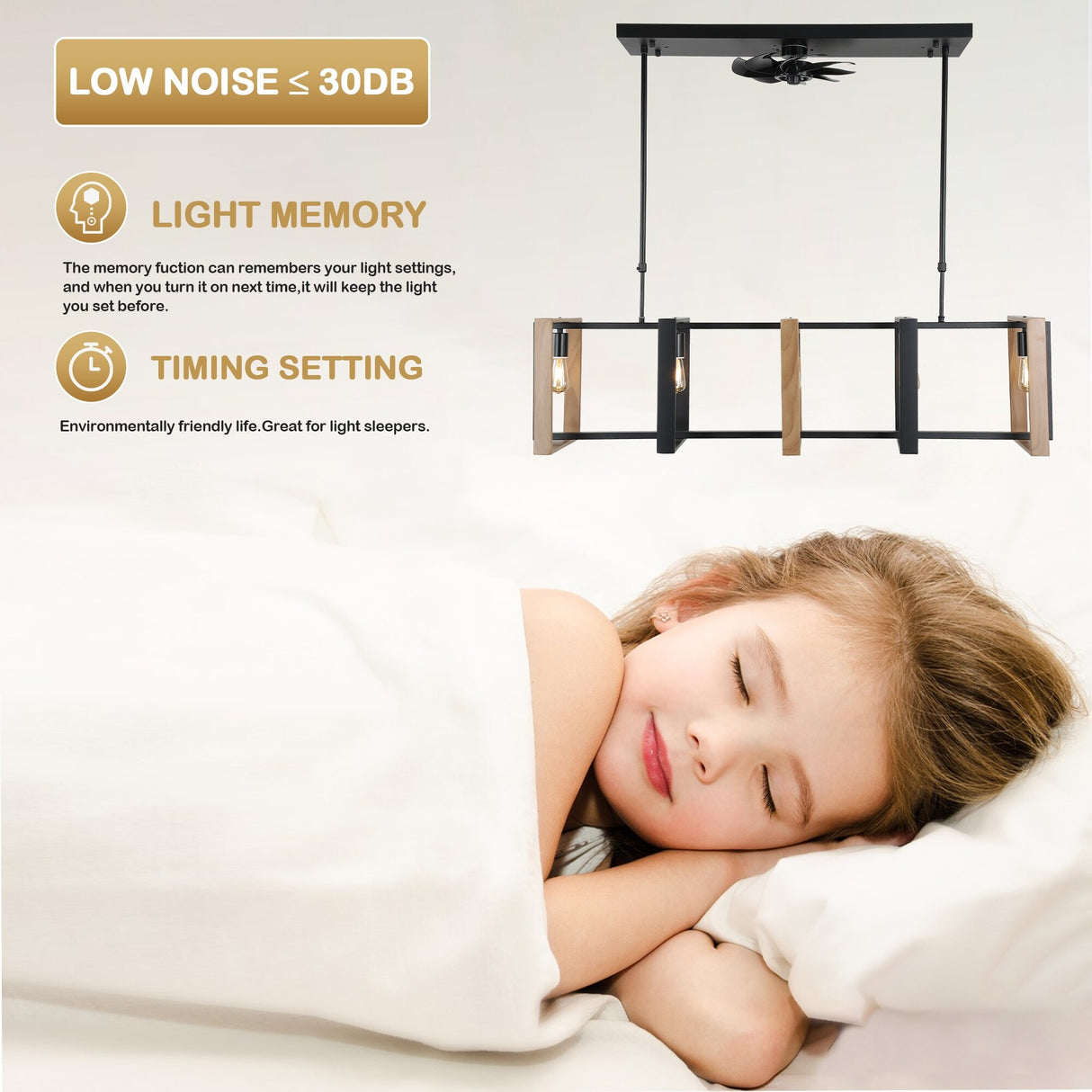 Chichoice 47"Noiseless Farmhouse Linear Hanging Ceiling Fan IndustriaL LED Light with Remote for Kitchen Island Dining Room