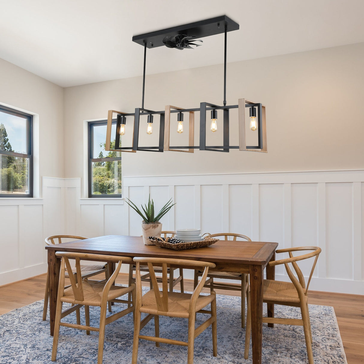 Chichoice 47"Noiseless Farmhouse Linear Hanging Ceiling Fan IndustriaL LED Light with Remote for Kitchen Island Dining Room