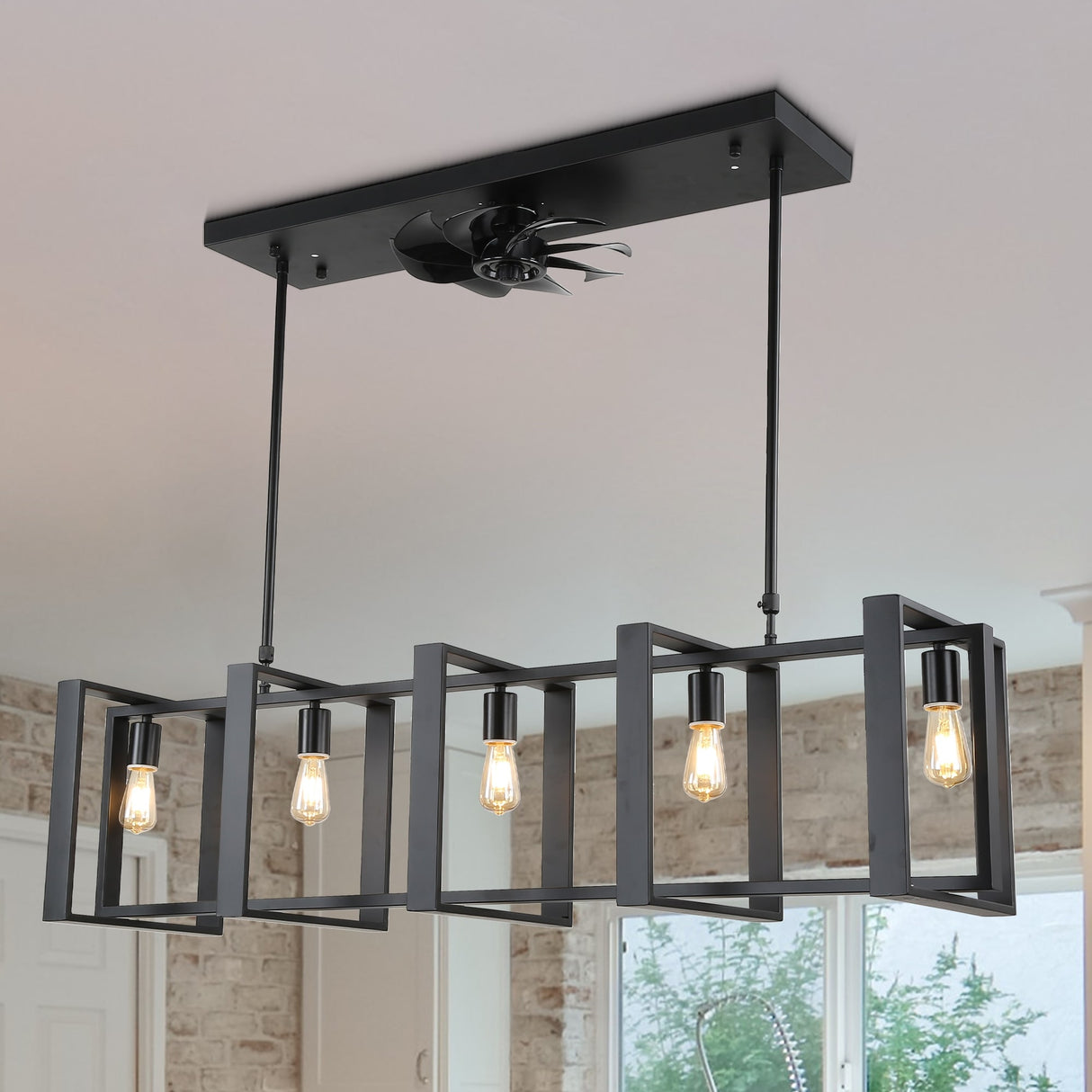 Chichoice 47"Noiseless Farmhouse Linear Hanging Ceiling Fan IndustriaL LED Light with Remote for Kitchen Island Dining Room
