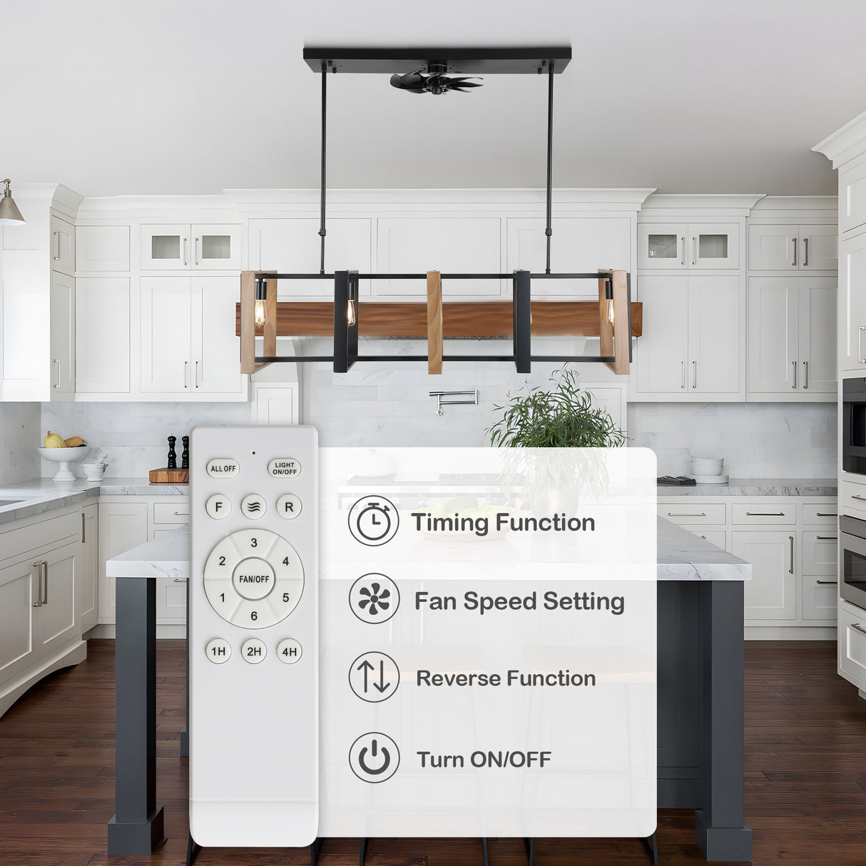 Chichoice 47"Noiseless Farmhouse Linear Hanging Ceiling Fan IndustriaL LED Light with Remote for Kitchen Island Dining Room