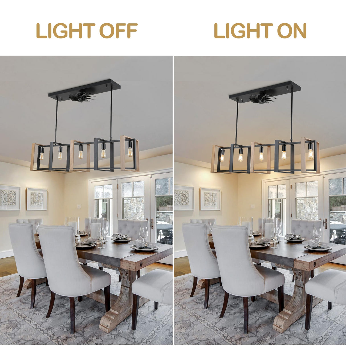 Chichoice 47"Noiseless Farmhouse Linear Hanging Ceiling Fan IndustriaL LED Light with Remote for Kitchen Island Dining Room