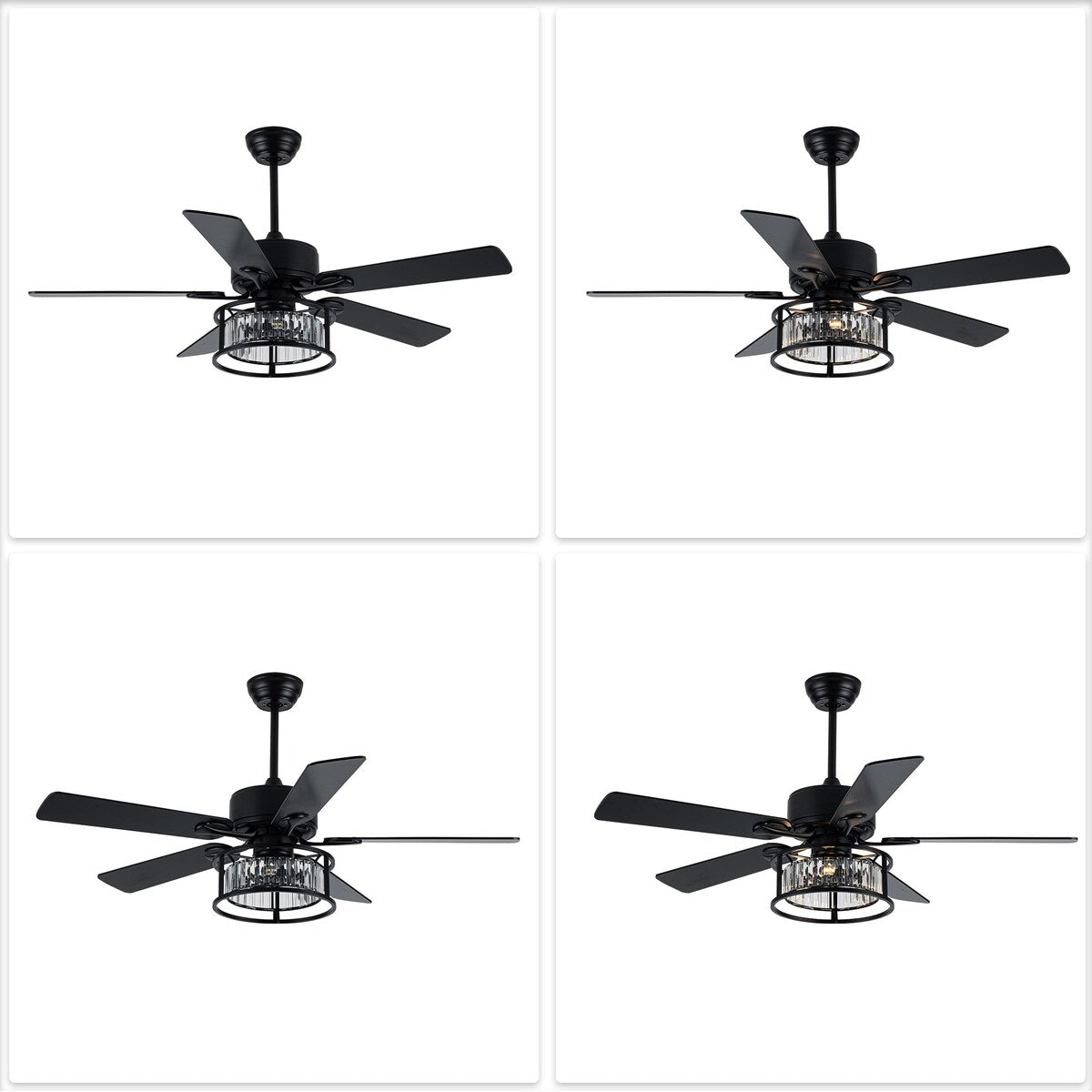 Chichoice 52" Mute Black Ceiling Fan Vintage Crystal Chandelier with Light 6 speed Remote Control 6 speed