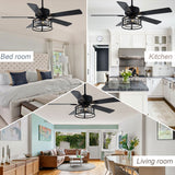 Chichoice 52" Mute Black Ceiling Fan Vintage Crystal Chandelier with Light 6 speed Remote Control 6 speed