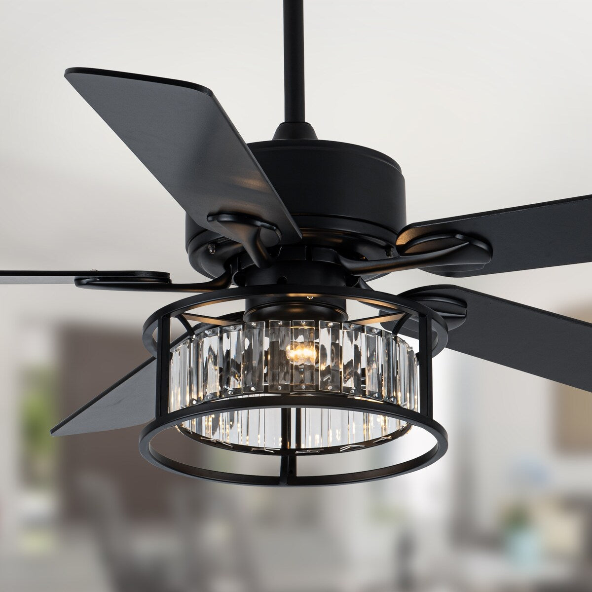 Chichoice 52" Mute Black Ceiling Fan Vintage Crystal Chandelier with Light 6 speed Remote Control 6 speed