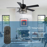 Chichoice 52" Mute Black Ceiling Fan Vintage Crystal Chandelier with Light 6 speed Remote Control 6 speed