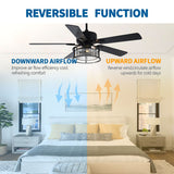 Chichoice 52" Mute Black Ceiling Fan Vintage Crystal Chandelier with Light 6 speed Remote Control 6 speed