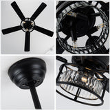 Chichoice 52" Mute Black Ceiling Fan Vintage Crystal Chandelier with Light 6 speed Remote Control 6 speed