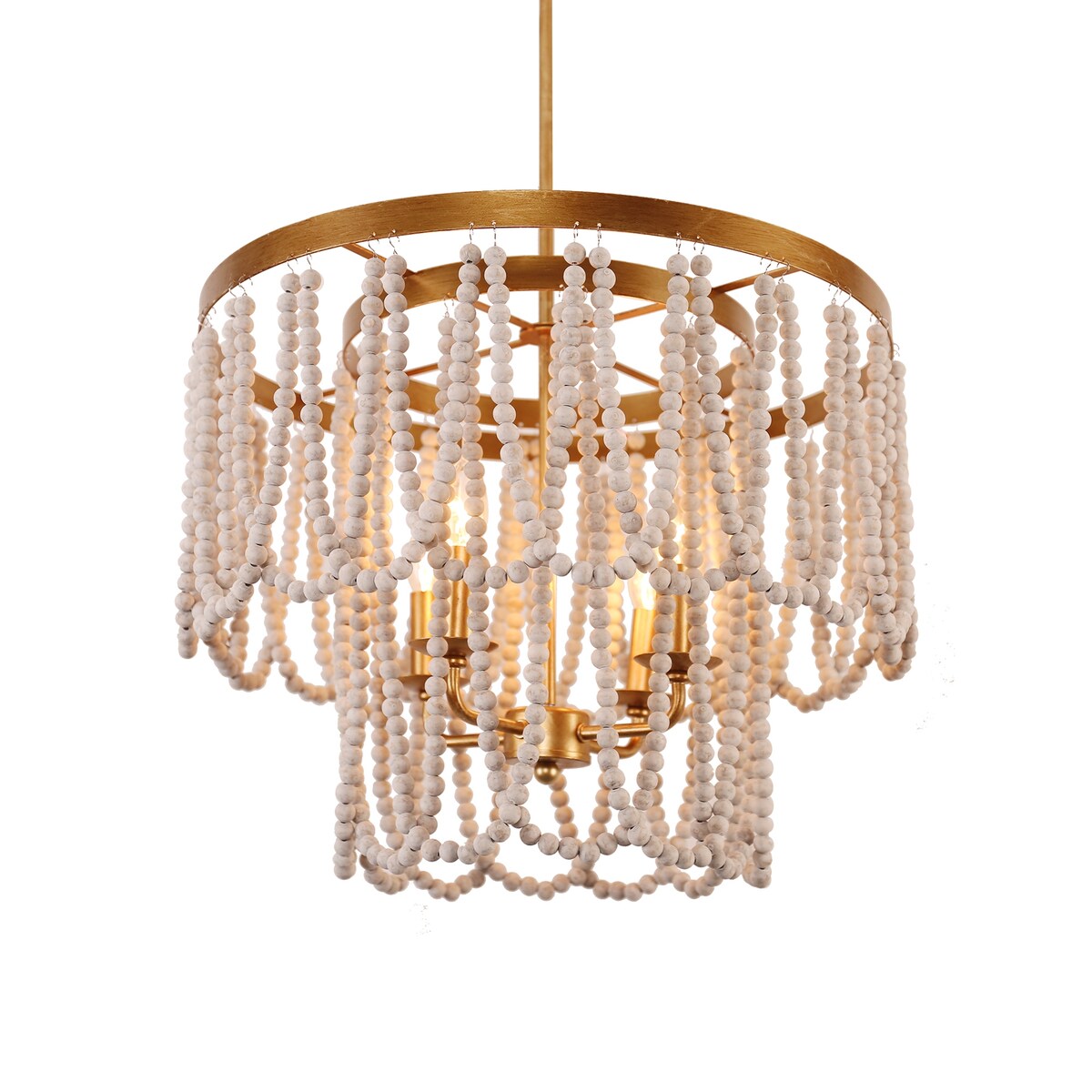 Chichoice Wood Beaded Chandelier Coastal Pendant Light Modern Farmhouse for Living Room, Bedroom, Dining Room, Kitchen
