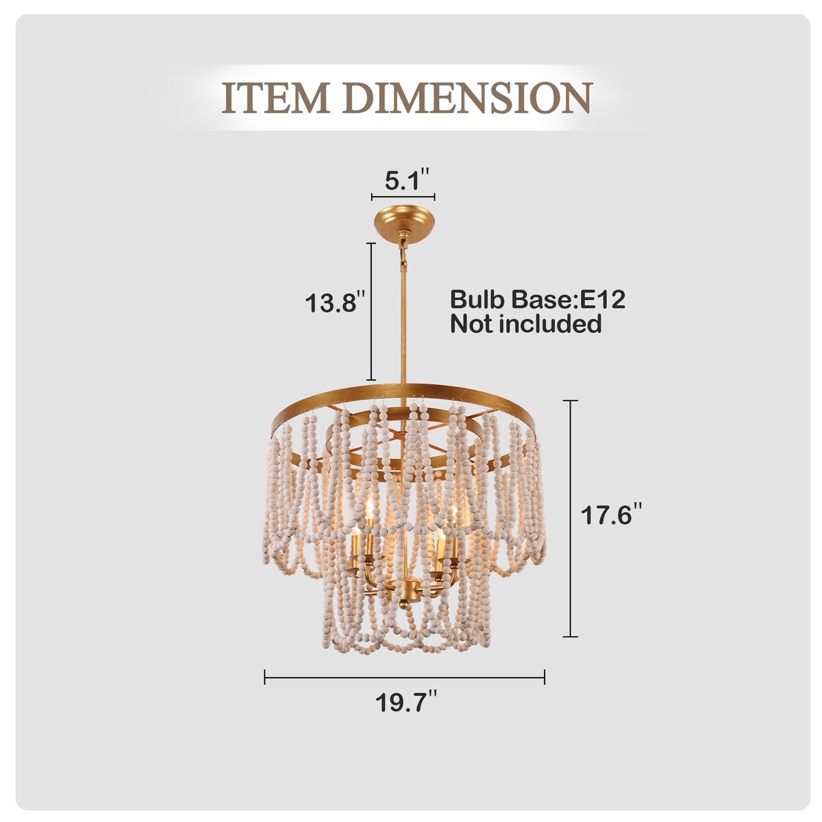 Chichoice Wood Beaded Chandelier Coastal Pendant Light Modern Farmhouse for Living Room, Bedroom, Dining Room, Kitchen