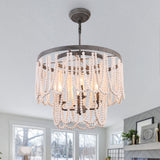 Chichoice Wood Beaded Chandelier Coastal Pendant Light Modern Farmhouse for Living Room, Bedroom, Dining Room, Kitchen