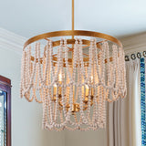 Chichoice Wood Beaded Chandelier Coastal Pendant Light Modern Farmhouse for Living Room, Bedroom, Dining Room, Kitchen