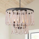 Chichoice Wood Beaded Chandelier Coastal Pendant Light Modern Farmhouse for Living Room, Bedroom, Dining Room, Kitchen