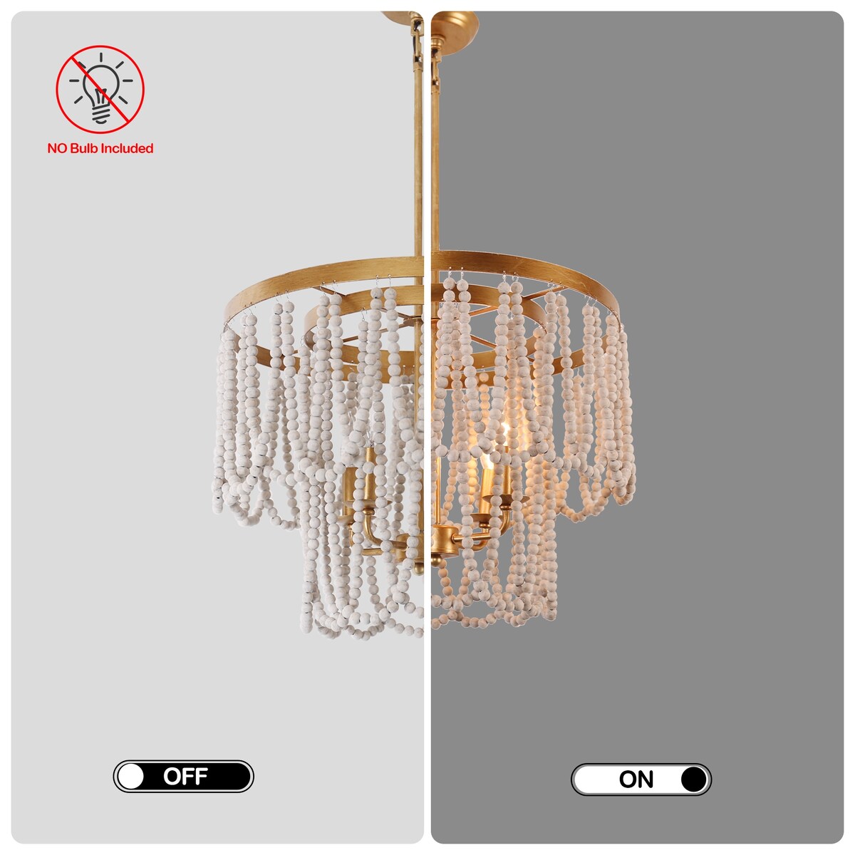 Chichoice Wood Beaded Chandelier Coastal Pendant Light Modern Farmhouse for Living Room, Bedroom, Dining Room, Kitchen