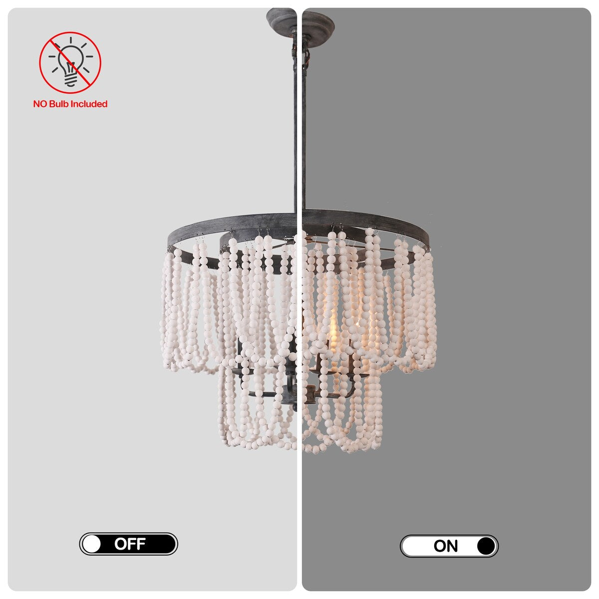 Chichoice Wood Beaded Chandelier Coastal Pendant Light Modern Farmhouse for Living Room, Bedroom, Dining Room, Kitchen