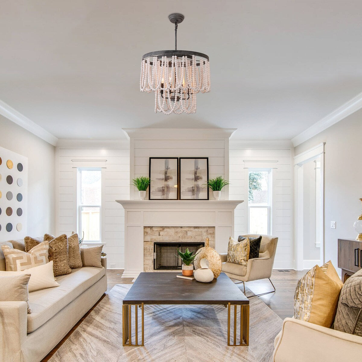 Chichoice Wood Beaded Chandelier Coastal Pendant Light Modern Farmhouse for Living Room, Bedroom, Dining Room, Kitchen
