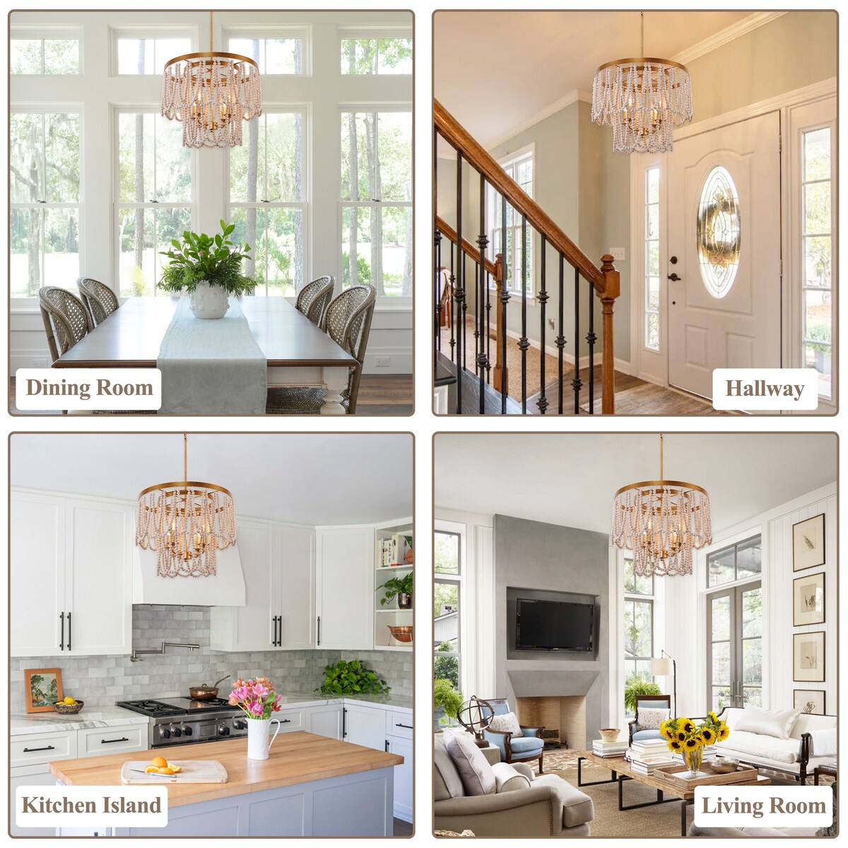 Chichoice Wood Beaded Chandelier Coastal Pendant Light Modern Farmhouse for Living Room, Bedroom, Dining Room, Kitchen