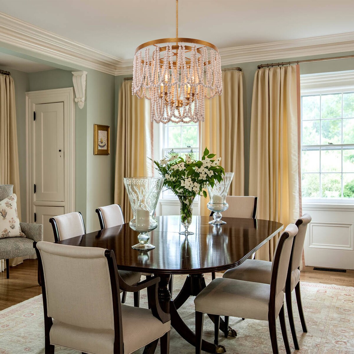 Chichoice Wood Beaded Chandelier Coastal Pendant Light Modern Farmhouse for Living Room, Bedroom, Dining Room, Kitchen