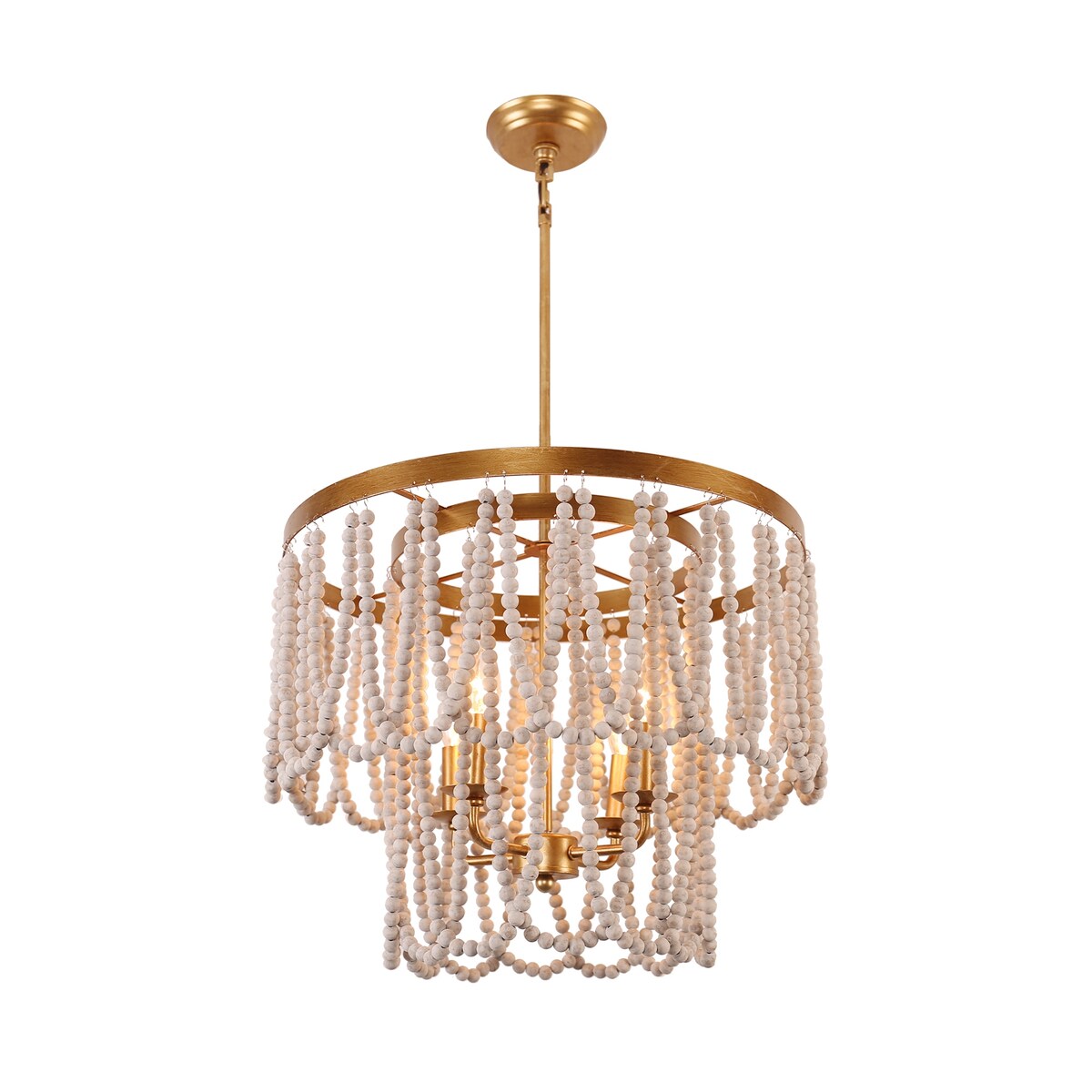 Chichoice Wood Beaded Chandelier Coastal Pendant Light Modern Farmhouse for Living Room, Bedroom, Dining Room, Kitchen
