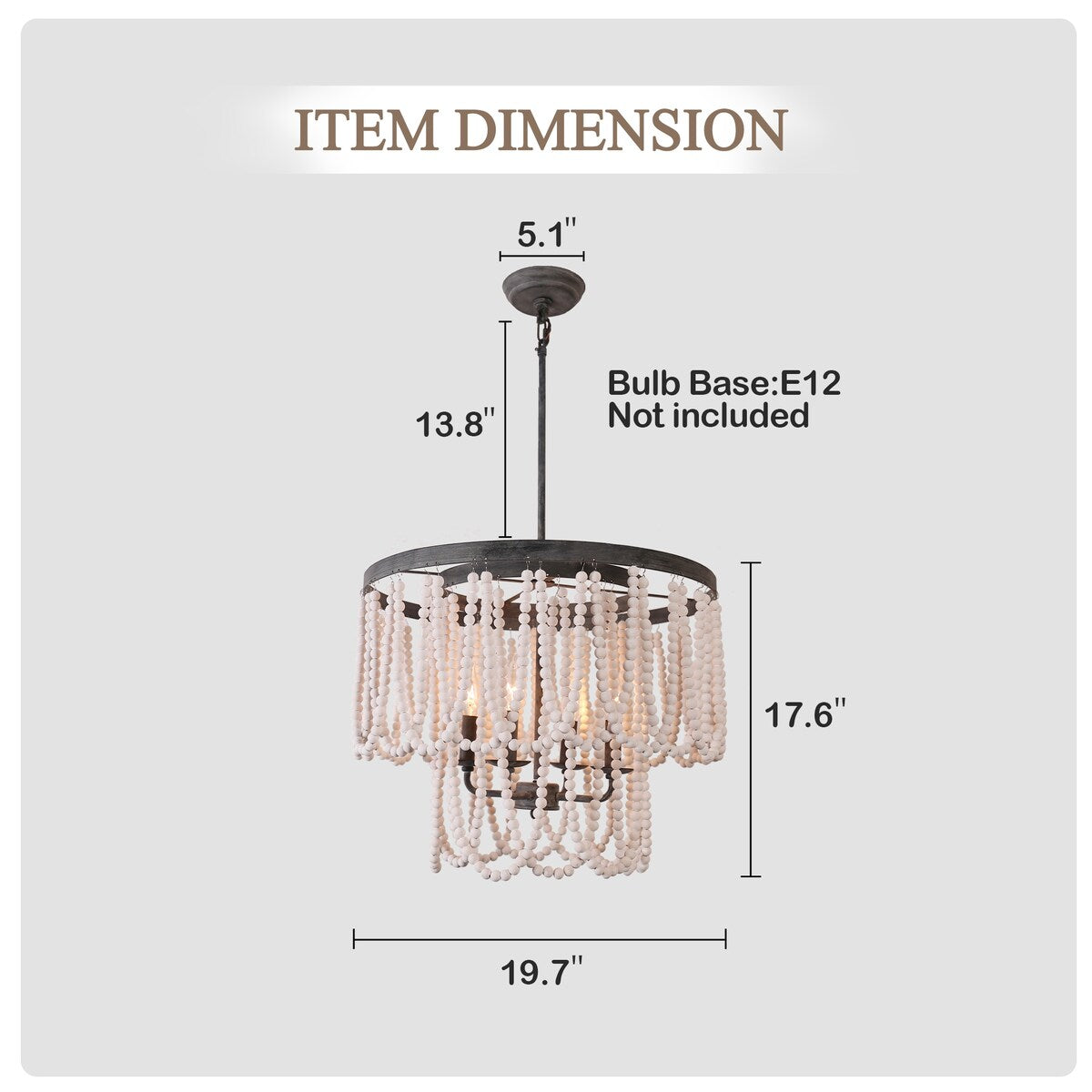 Chichoice Wood Beaded Chandelier Coastal Pendant Light Modern Farmhouse for Living Room, Bedroom, Dining Room, Kitchen