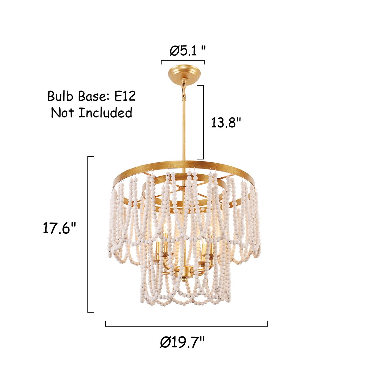 Chichoice Wood Beaded Chandelier Coastal Pendant Light Modern Farmhouse for Living Room, Bedroom, Dining Room, Kitchen