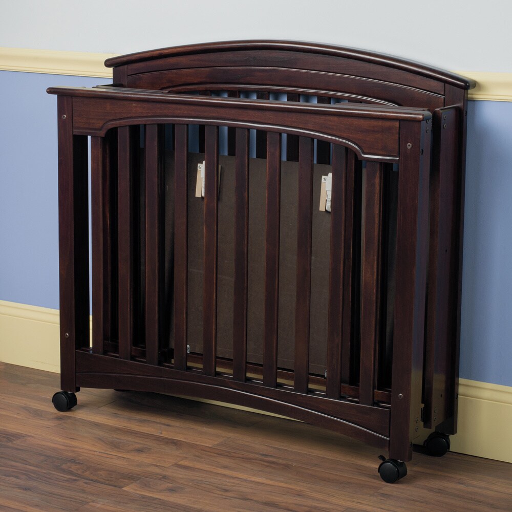 Child Craft Stanford Mini Folding Crib and Mattress in Cherry