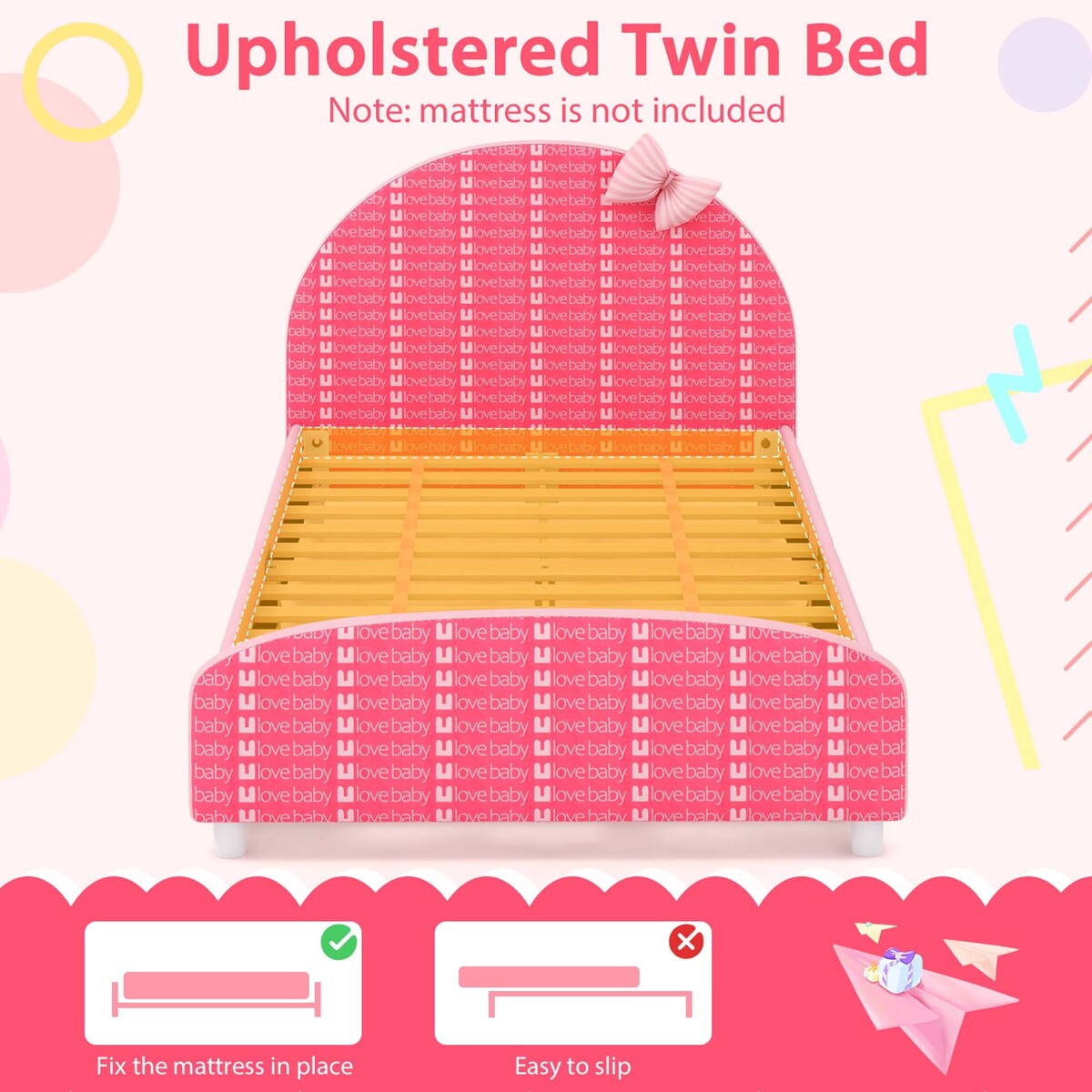 Children Twin Size Upholstered Platform Single Bed with Headboard