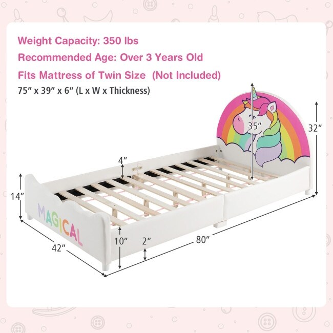 Children Twin Size Upholstered Platform Single Bed