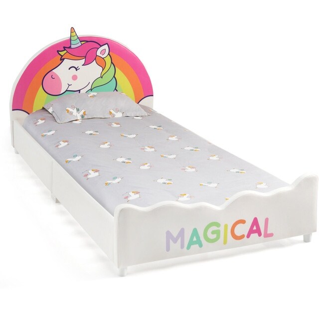 Children Twin Size Upholstered Platform Single Bed