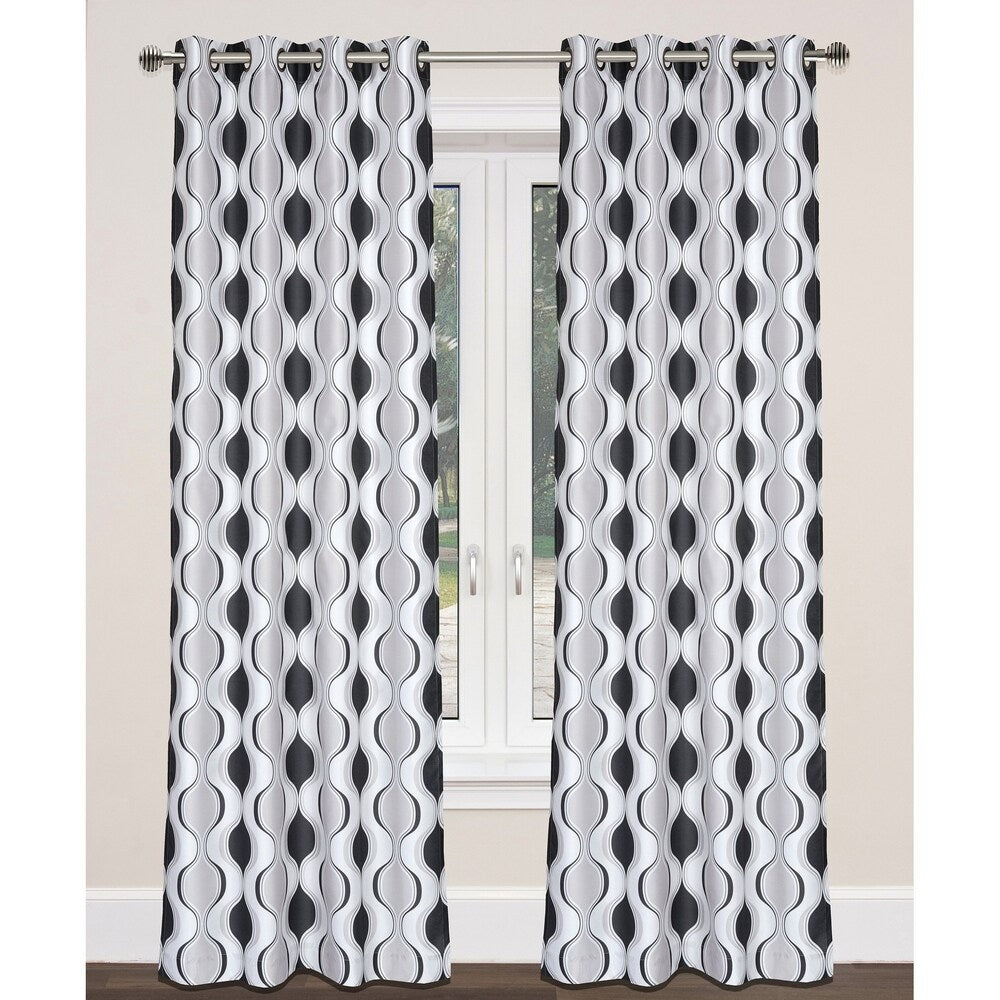 LJ Home Fashions Chill Faux Silk Hourglass Design Grommet Top Curtain