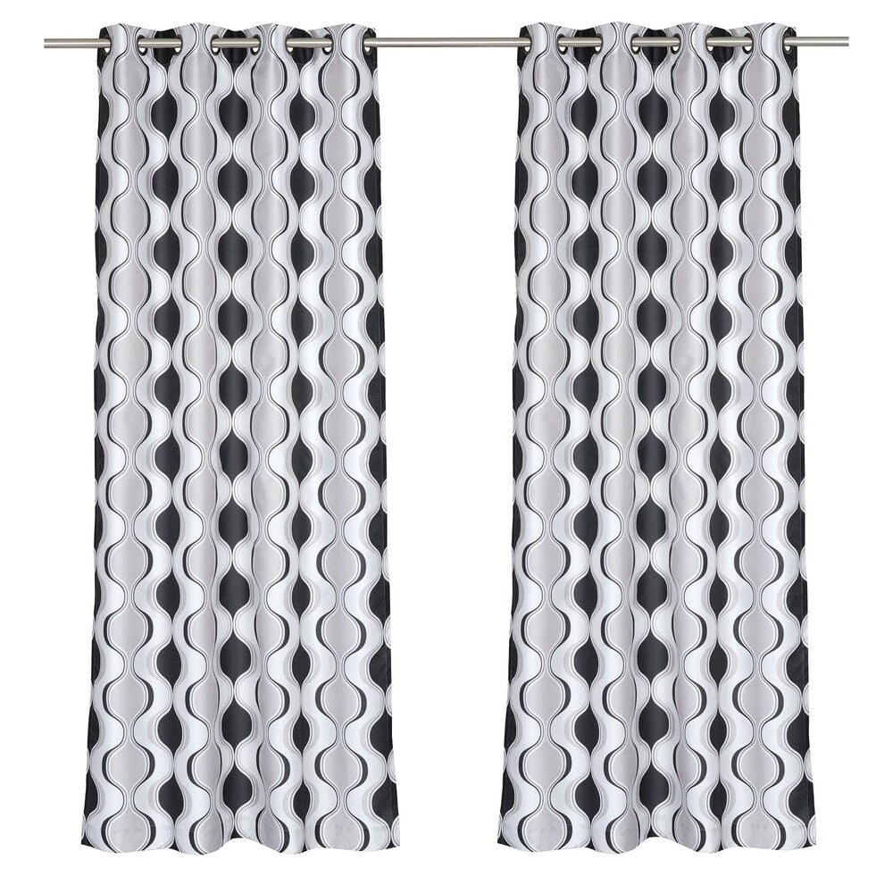 LJ Home Fashions Chill Faux Silk Hourglass Design Grommet Top Curtain Panel Pair