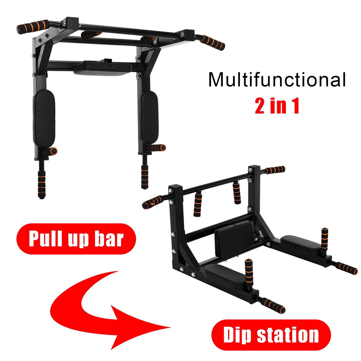 Chin Up Rod Wall Mounted Pull Up Bar Home Indoor Fitness Multifunctional Full Body Pull Rod 440LB Exercise Black