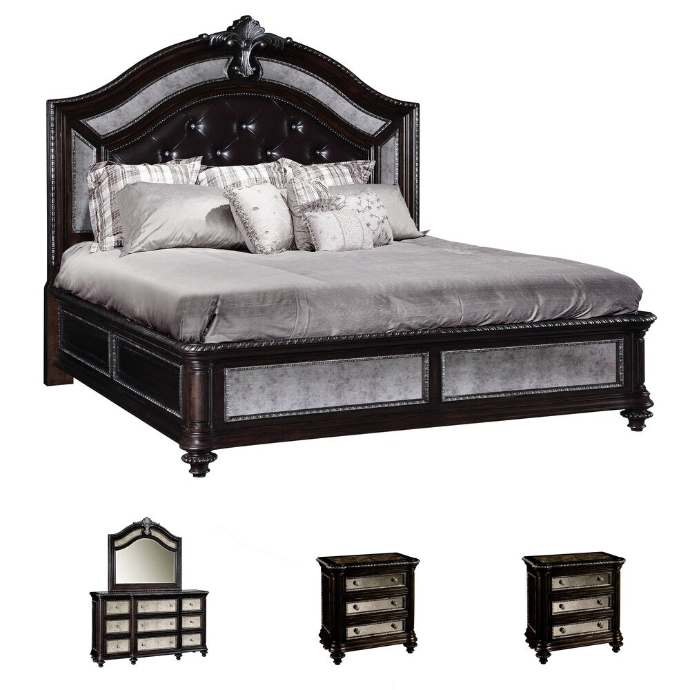 Chloe 5-piece Mirrored and Tufted Leather King-size Bedroom Set