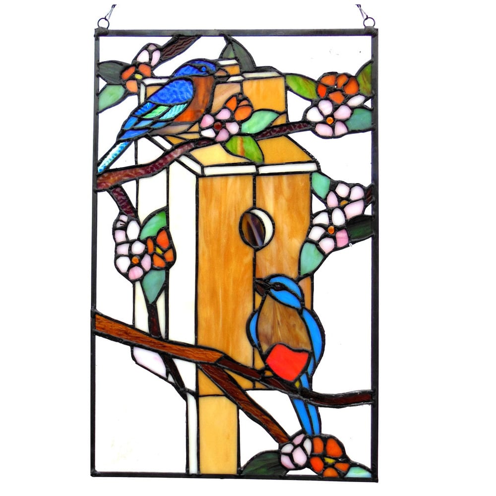 Chloe Tiffany Style Birdhouse With Birds Design Stained Glass Window Panel