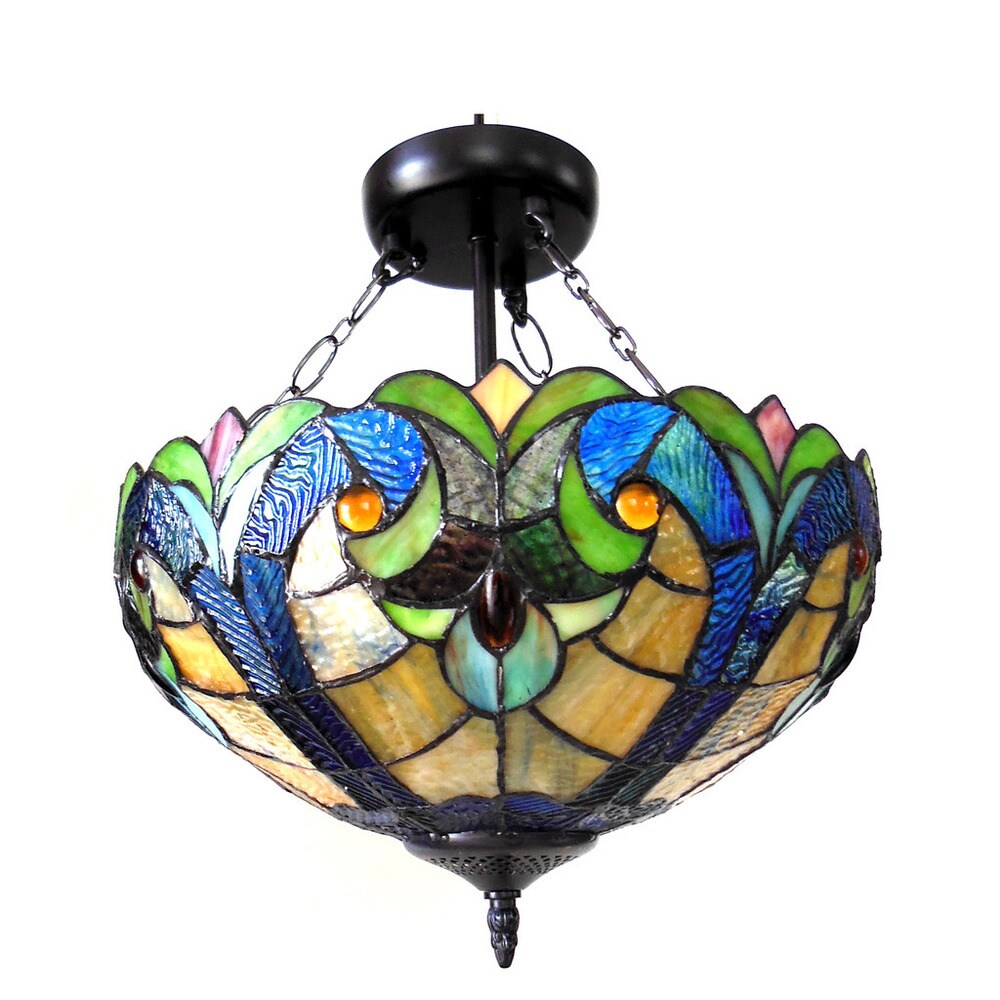Tiffany Style Victorian Design 2-light Dark Bronze Semi-Flush Mount