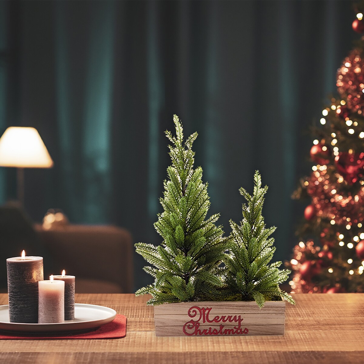 Christmas 2 ft. "Merry Christmas" 2- Pine Tree Wooden Box Decoration