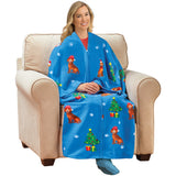 Christmas Dog Soft Fleece Zippered Cuddle Wrap Blanket