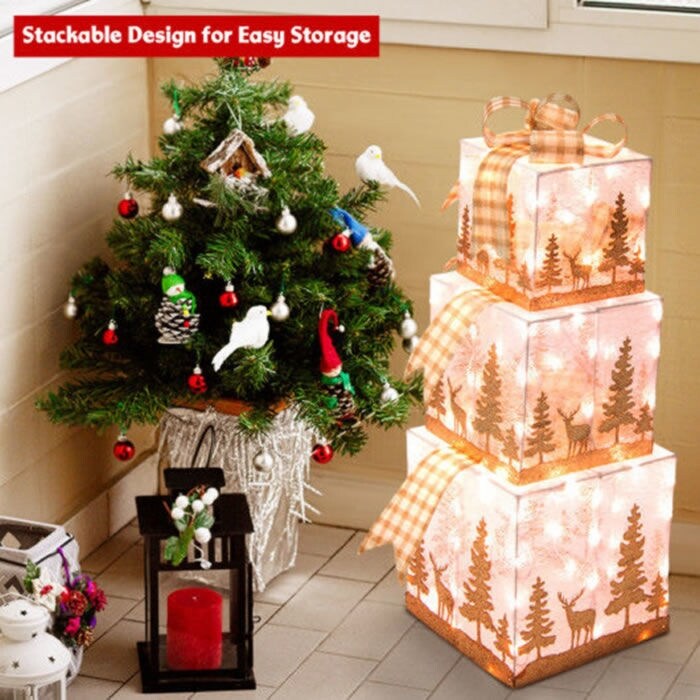 Christmas Gift Boxes with Lights - 3 pc