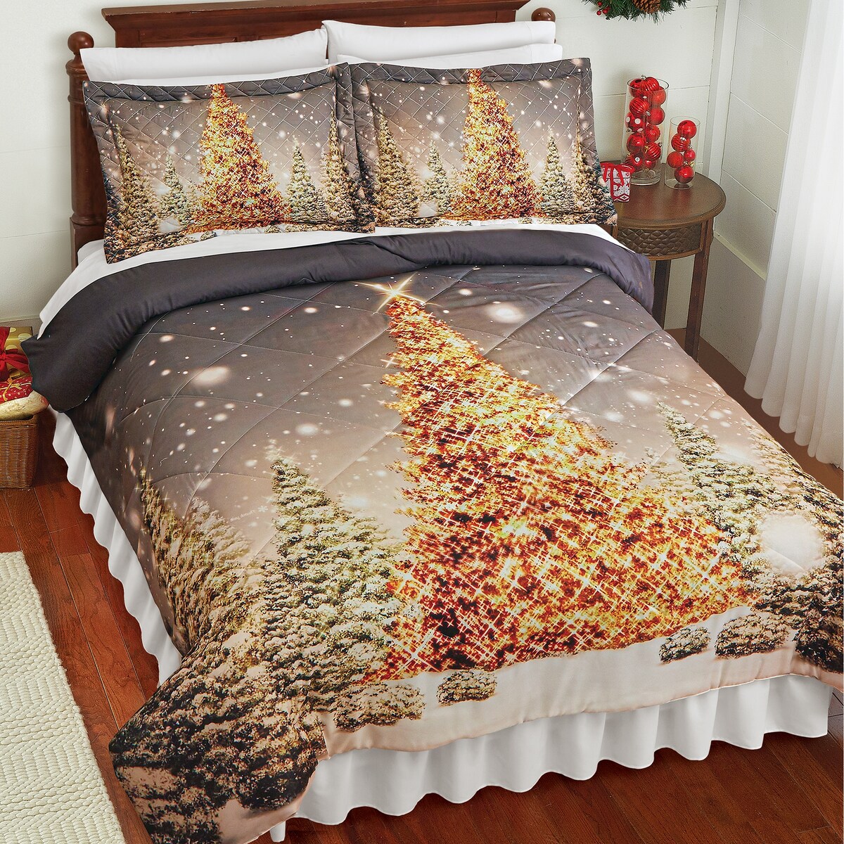 Golden Christmas Tree Comforter and Pillow Sham Set