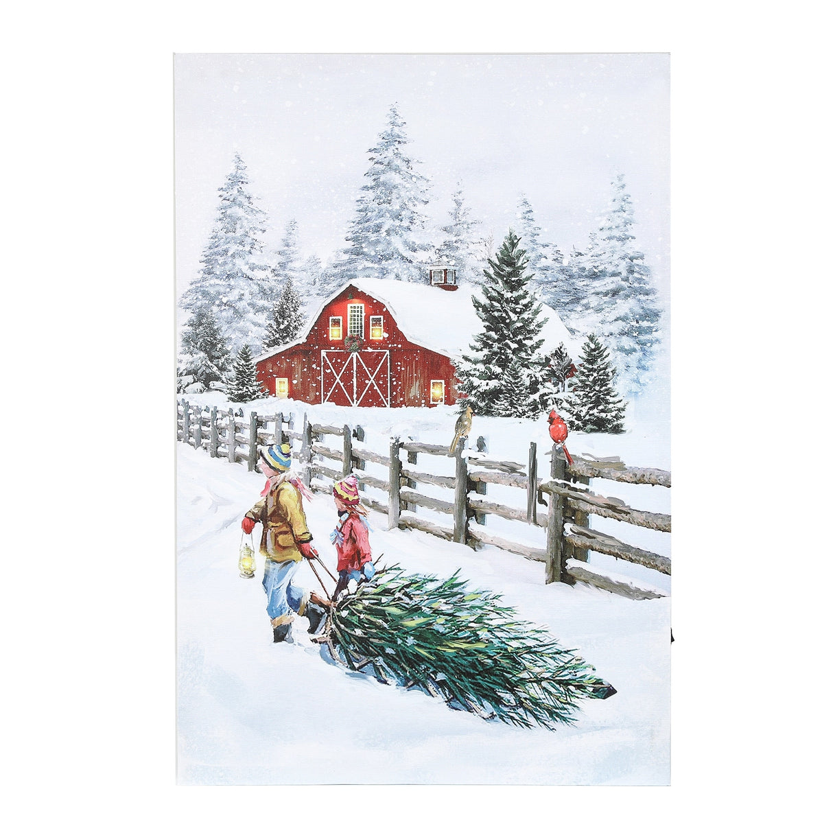 Christmas Tree Old-Fashion Winter Canvas Print with LED Lights - 23.62" H x 15.75" W x 0.98" D