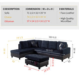 Christopher 104"Wide 3-Pieces Sectional Sofa Set,Midnight Blue(112)