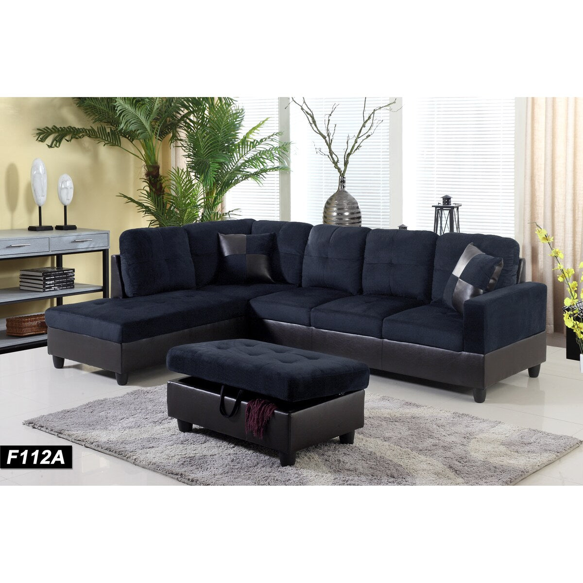 Christopher 104"Wide 3-Pieces Sectional Sofa Set,Midnight Blue(112)
