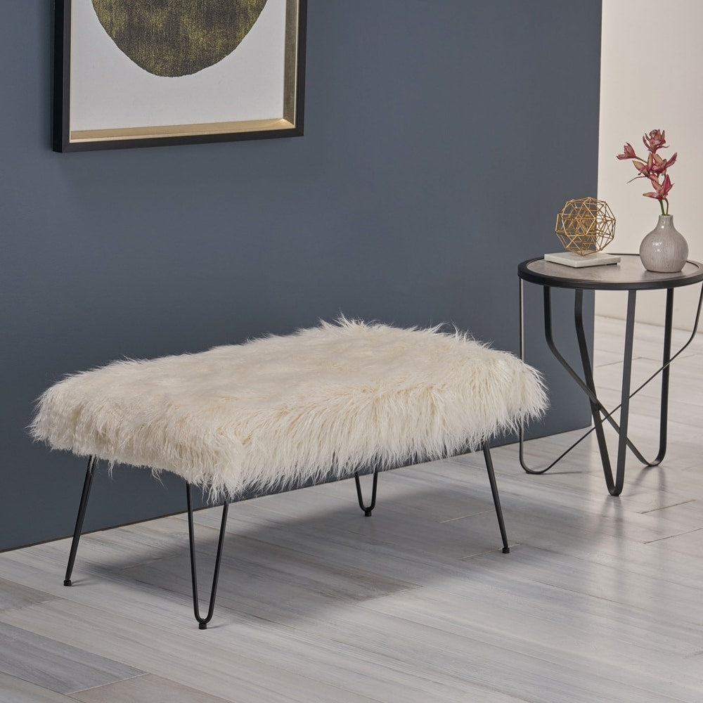 Binniker Faux Fur Bench with Hairpin Legs by Christopher Knight Home