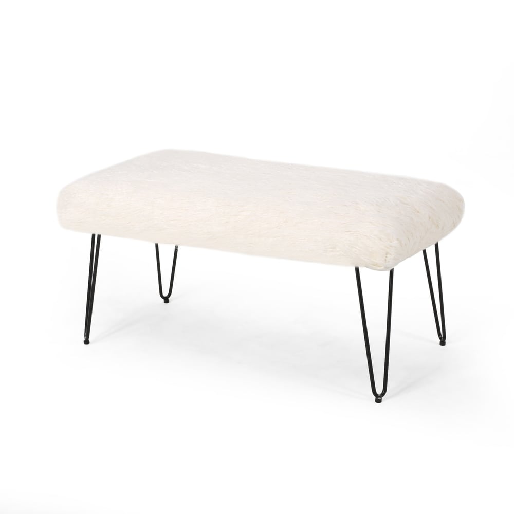 Binniker Faux Fur Bench with Hairpin Legs by Christopher Knight Home