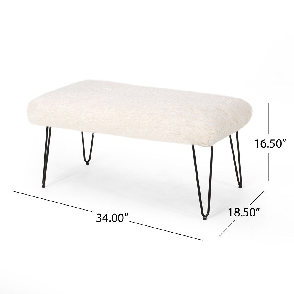 Binniker Faux Fur Bench with Hairpin Legs by Christopher Knight Home