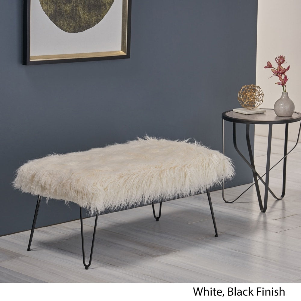 Binniker Faux Fur Bench with Hairpin Legs by Christopher Knight Home